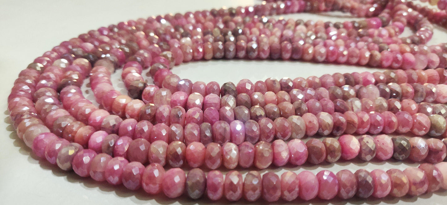 Natural Pink Moonstone Silver AB Mystic Coated Rondelle Faceted 8mm Beads Strand 8 inch long Top Quality Wholesale prices Beads