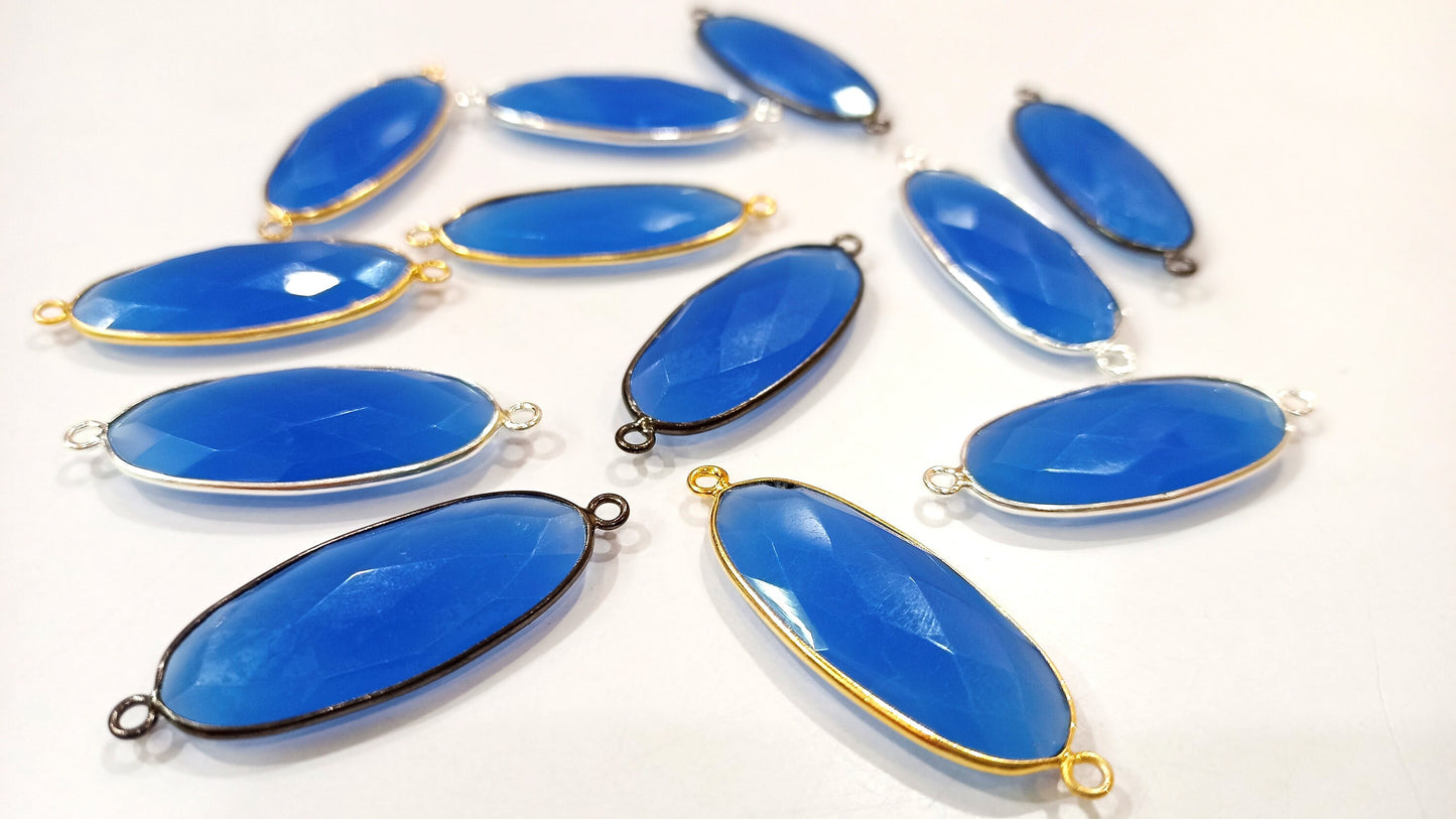Blue Chalcedony Hydro Quartz Briolette Oval Shape Bezel Connector 20X25mm Size Double Loop Charms