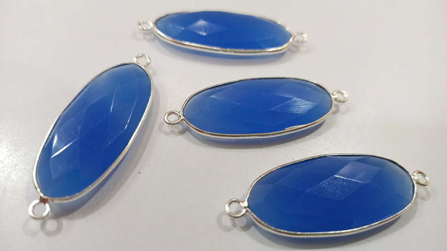 Blue Chalcedony Hydro Quartz Briolette Oval Shape Bezel Connector 20X25mm Size Double Loop Charms