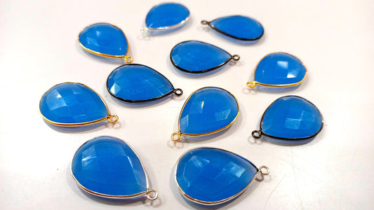 Blue Chalcedony Hydro Quartz Briolette Pear Shape Bezel Connector 19X25mm Size Single Loop Charms