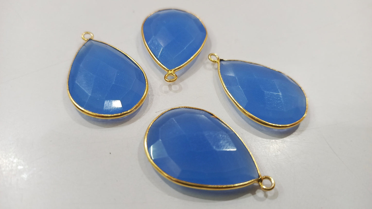 Blue Chalcedony Hydro Quartz Briolette Pear Shape Bezel Connector 19X25mm Size Single Loop Charms