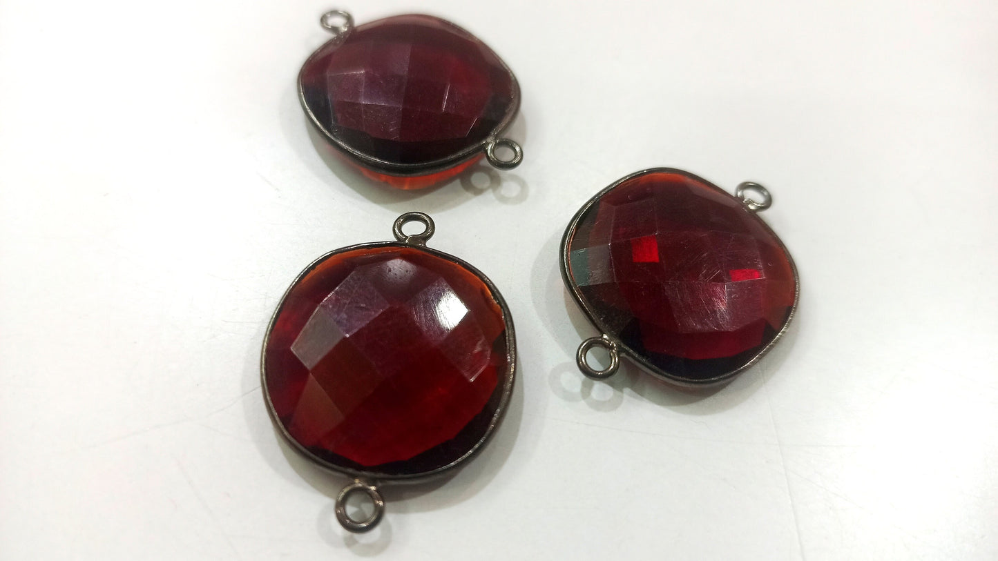 Garnet Hydro Quartz Briolette Cushion  Shape Bezel Connector 18mm Double  Loop Charms