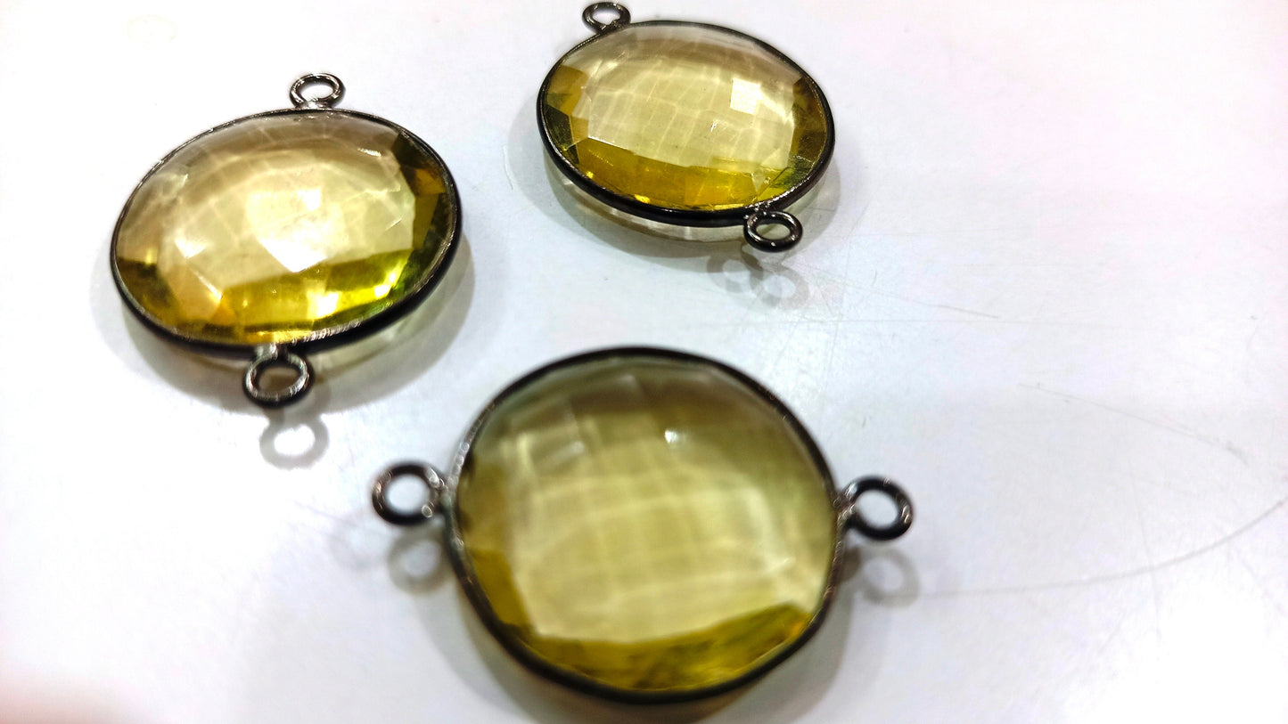 Lemon Hydro Quartz Briolette Coin Shape Bezel Connector 19mm Double  Loop Charms
