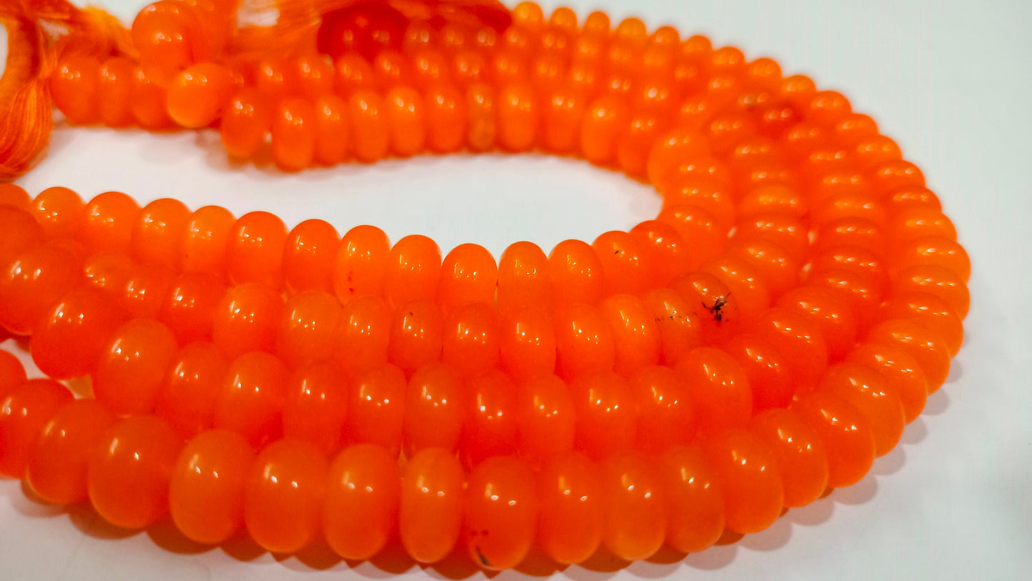 Natural Orange Chalcedony Rondelle Plain Smooth 8mm Gemstone Beads Sold per Strand 8 inches Long Great Quality Jewelry Making Beads