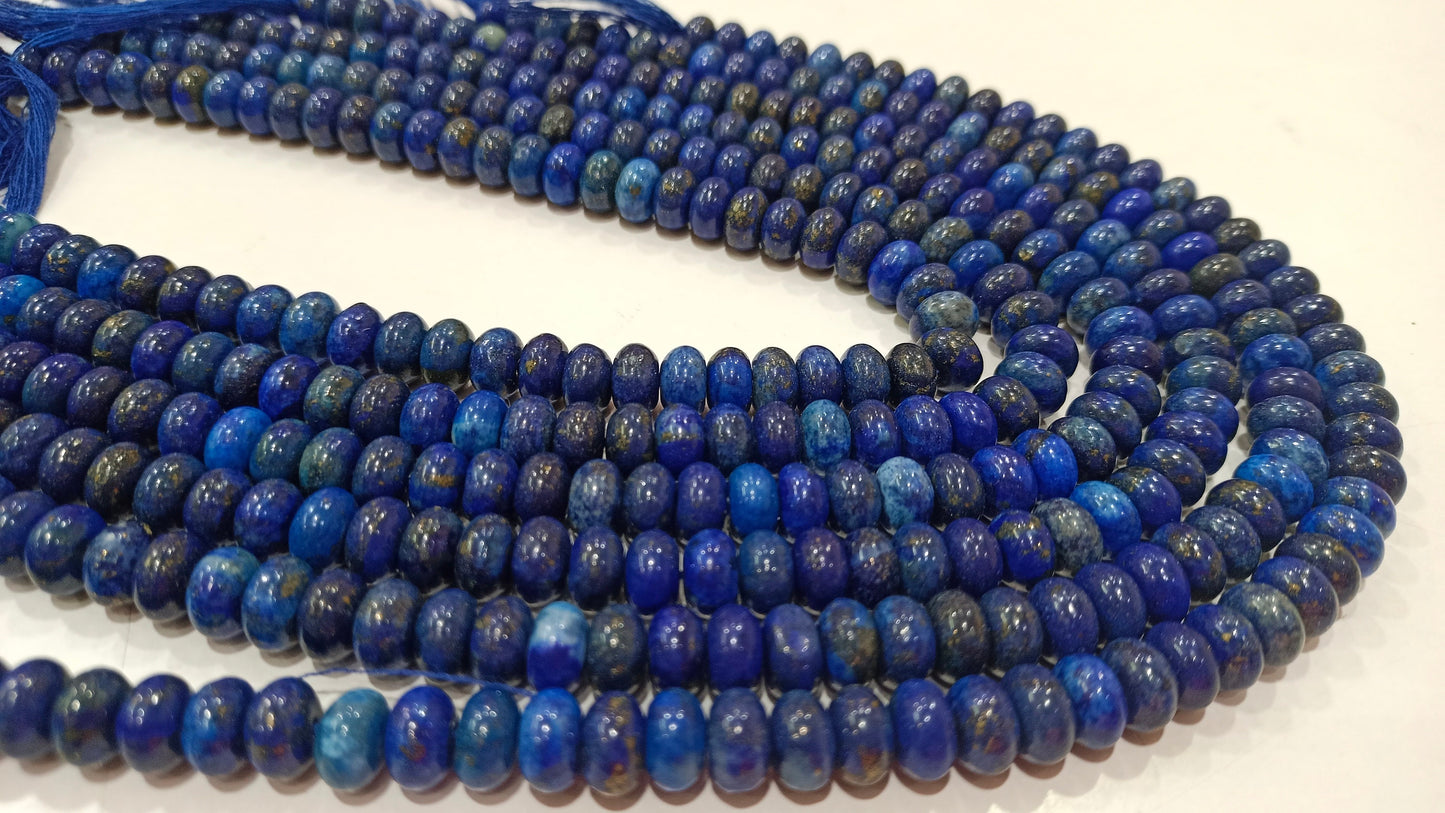 Natural Blue Lapis Lazuli Rondelle plain smooth 8mm Beads Gemstone Beads Sold Per strand 8 inches Long