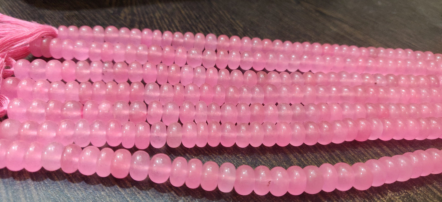 Natural Watermelon Pink Chalcedony Rondelle Plain Smooth 8mm Gemstone Beads Sold per Strand 8 inches Long Great Quality Jewelry Making Beads