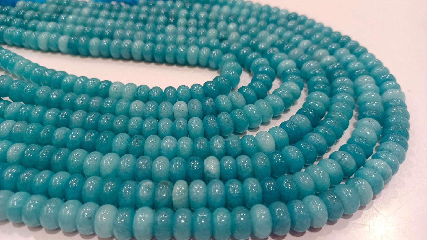 Natural Gemstone Aqua Blue Color  Rondelle plain smooth 8mm Beads Gemstone Beads Sold Per strand 8 inches Long