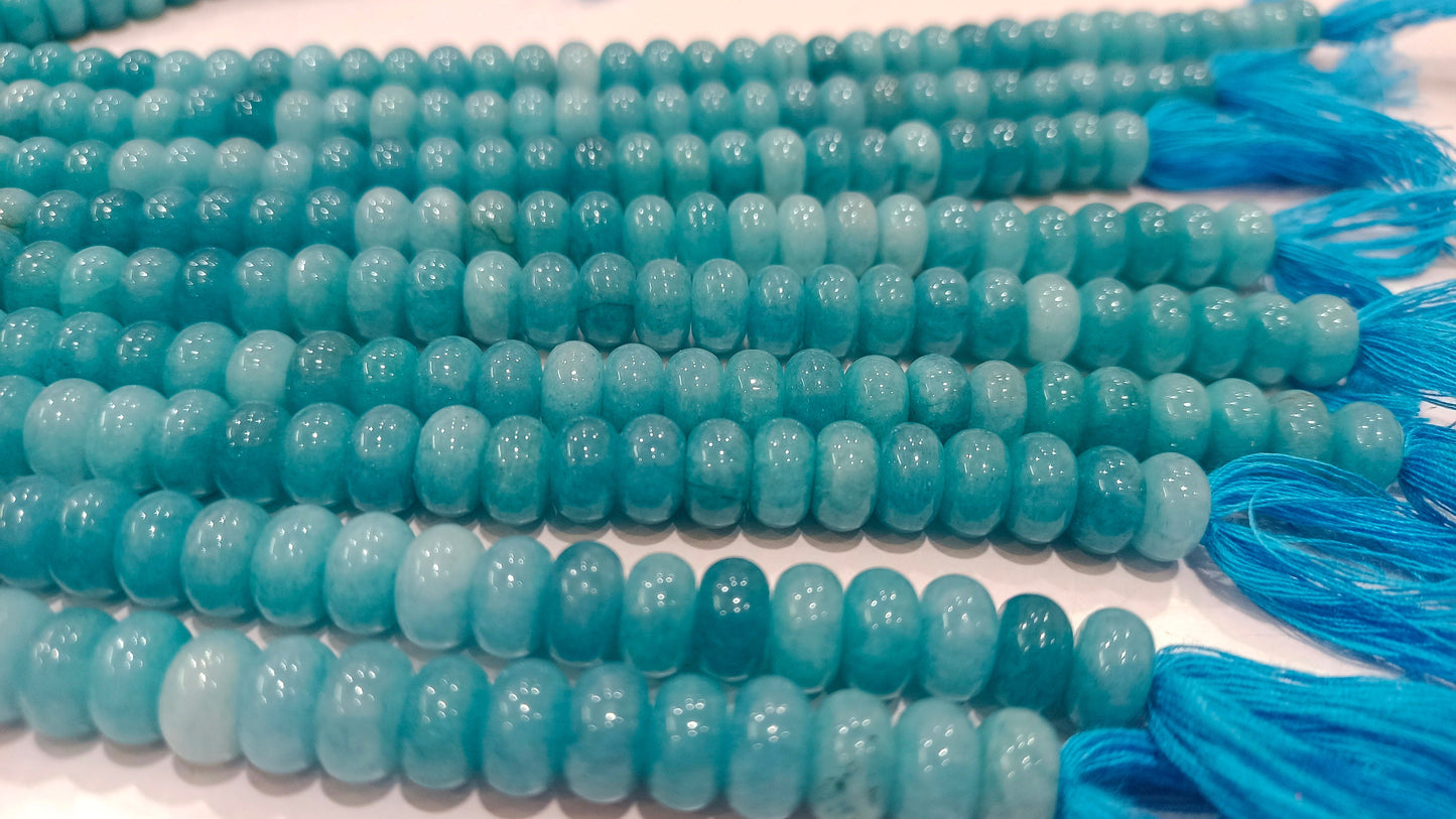 Natural Gemstone Aqua Blue Color  Rondelle plain smooth 8mm Beads Gemstone Beads Sold Per strand 8 inches Long