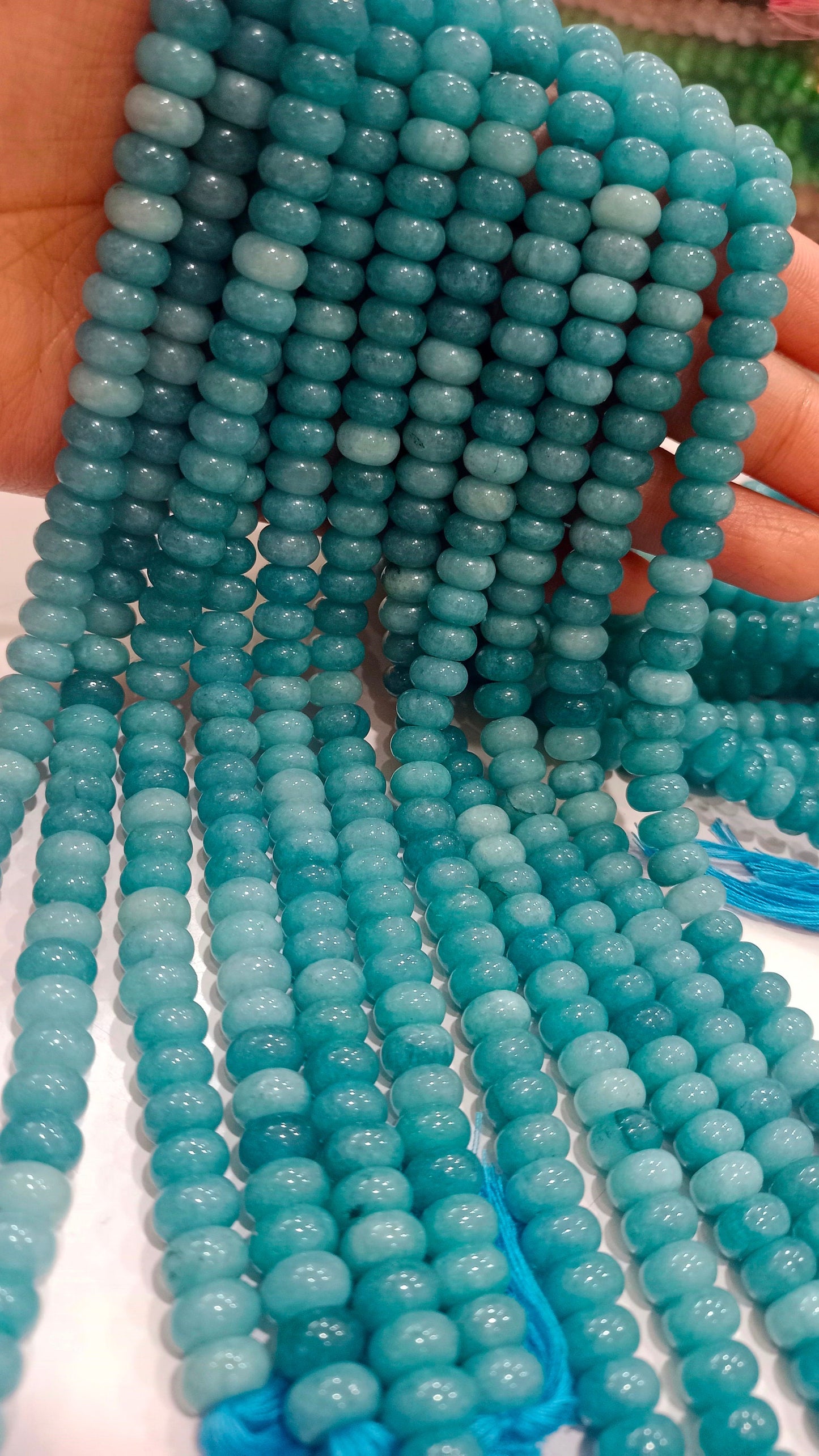 Natural Gemstone Aqua Blue Color  Rondelle plain smooth 8mm Beads Gemstone Beads Sold Per strand 8 inches Long