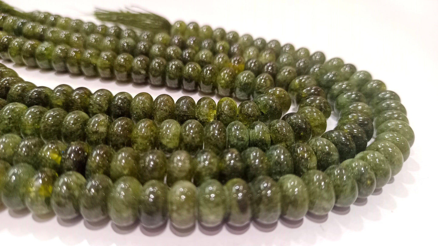 Natural Gemstone Green Tourmaline Quartz Rondelle plain smooth 8mm Beads Gemstone Beads Sold Per strand 8 inches Long