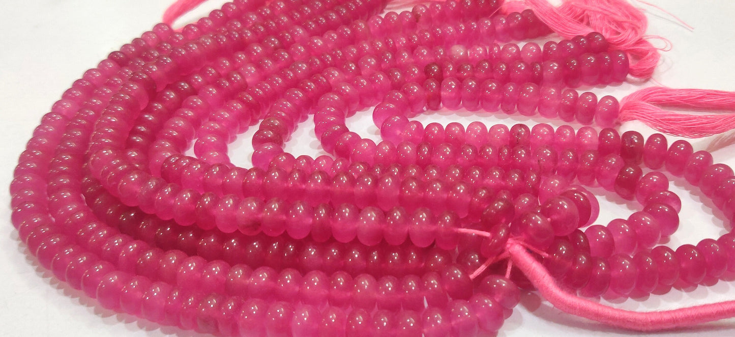 Natural Pink Tourmaline Quartz Rondelle Plain Smooth  Gemstone Beads Sold per strand 8 Inches Long Best quality Beads
