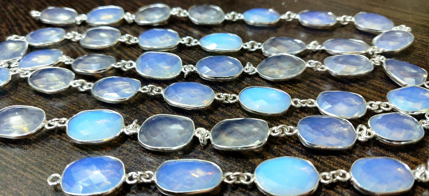 White Opalite Free Shape Briolette Faceted 10to15mm Bezel Connector Chain sold per Foot Gemstone Chain