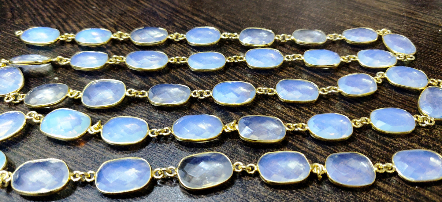 White Opalite Free Shape Briolette Faceted 10to15mm Bezel Connector Chain sold per Foot Gemstone Chain