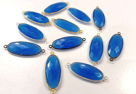 Blue Chalcedony Hydro Quartz Briolette Oval Shape Bezel Connector 20X25mm Size Double Loop Charms