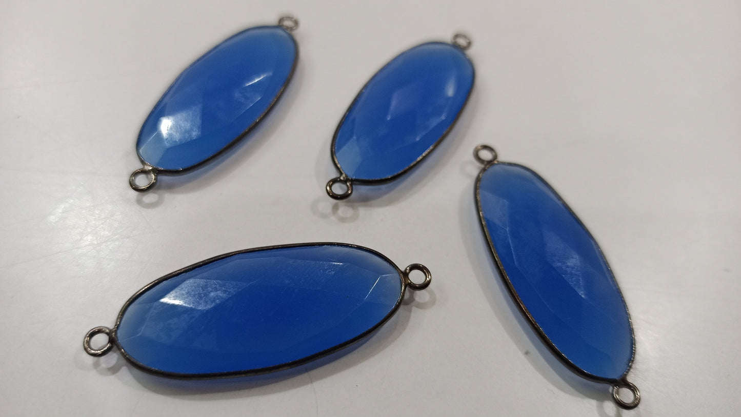 Blue Chalcedony Hydro Quartz Briolette Oval Shape Bezel Connector 20X25mm Size Double Loop Charms