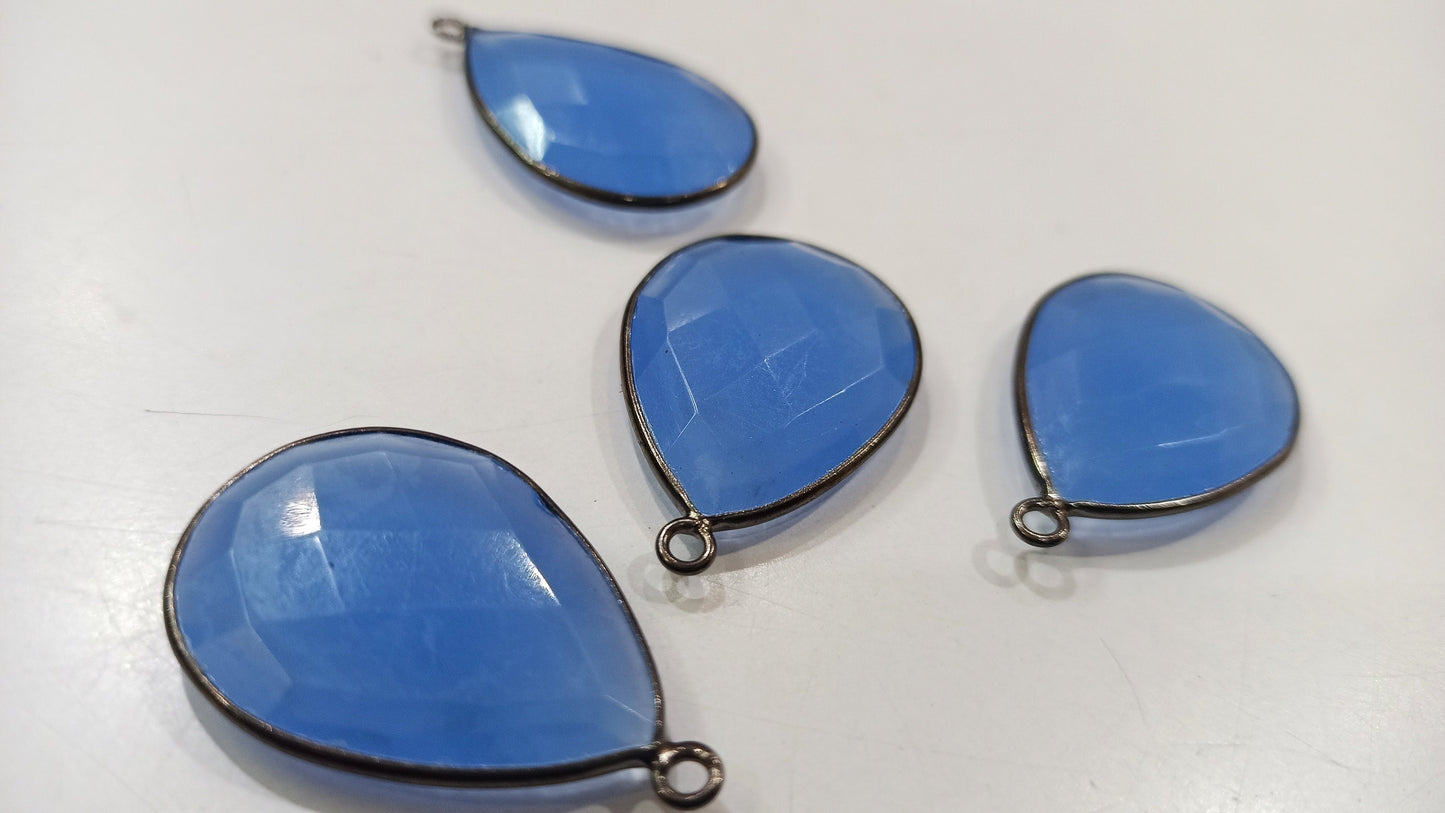 Blue Chalcedony Hydro Quartz Briolette Pear Shape Bezel Connector 19X25mm Size Single Loop Charms