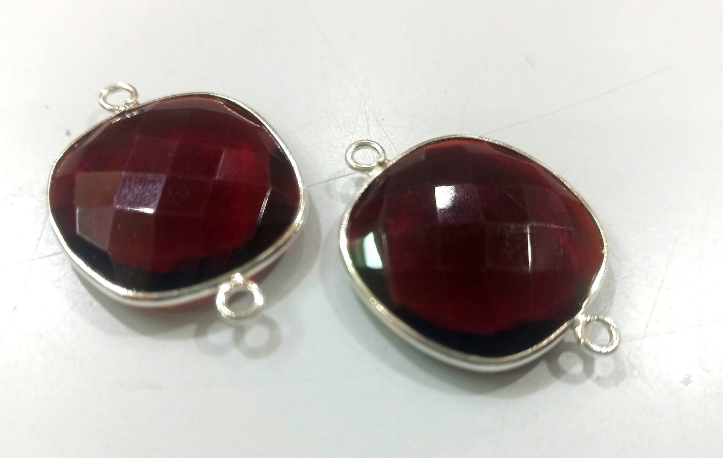 Garnet Hydro Quartz Briolette Cushion  Shape Bezel Connector 18mm Double  Loop Charms