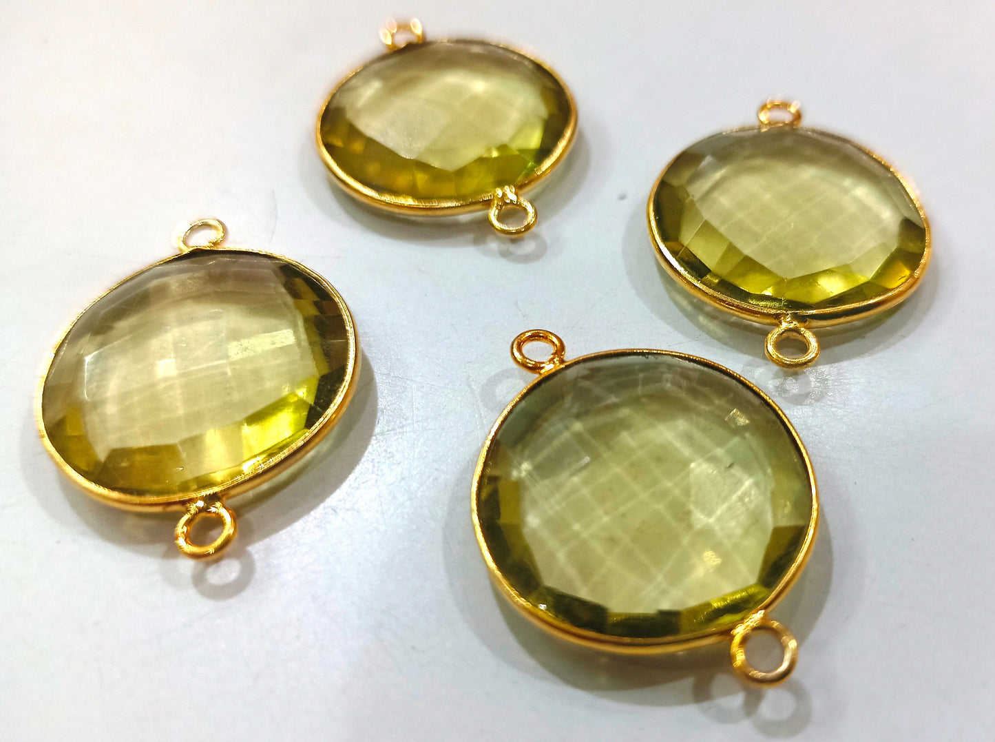 Lemon Hydro Quartz Briolette Coin Shape Bezel Connector 19mm Double  Loop Charms