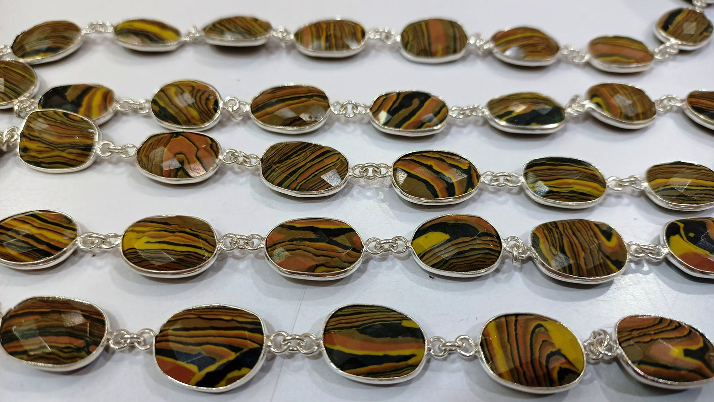 Fordite Quartz Free Shape  Briolette 10 to 15mm Bezel Connector Gemstone Chain Sold Per Foot Great Quality Chain
