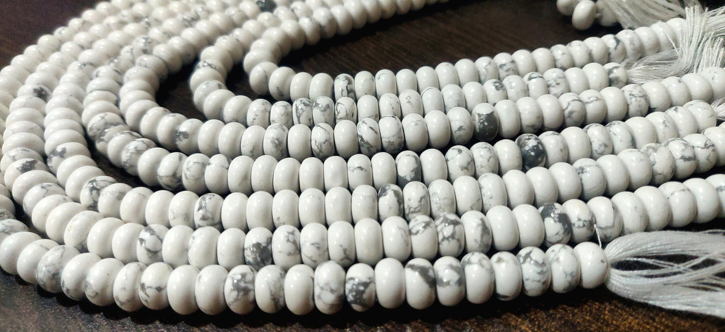 Natural Matte Howlite White Rondelle Plain Smooth 8mm Gemstone Beads Sold Per Strand 8 Inches Long