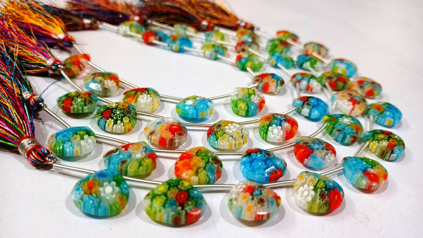 Crystal Quartz Flower Design Multi Color Heart Shape 14mm Briolette Beads sold per Strand 8 Inches Long