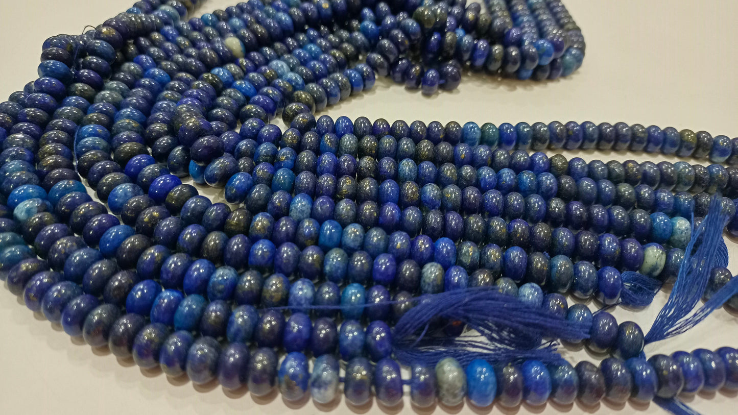Natural Blue Lapis Lazuli Rondelle plain smooth 8mm Beads Gemstone Beads Sold Per strand 8 inches Long