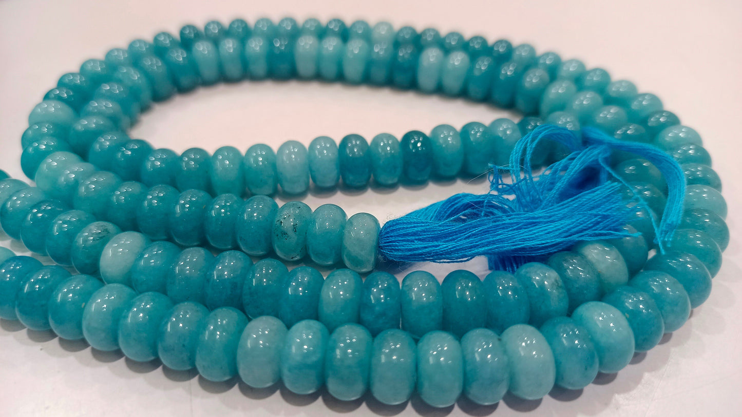Natural Gemstone Aqua Blue Color  Rondelle plain smooth 8mm Beads Gemstone Beads Sold Per strand 8 inches Long