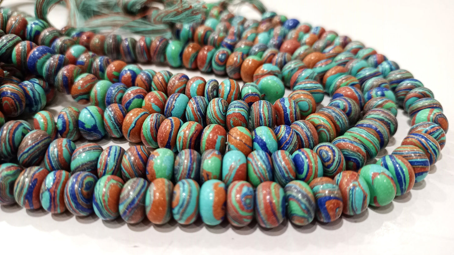 Fordite Agate Multi Color Gemstone Rondelle Plain Smooth Beads Sold per Strand 8 inches Long Necklace and bracelet Making Beads choose size