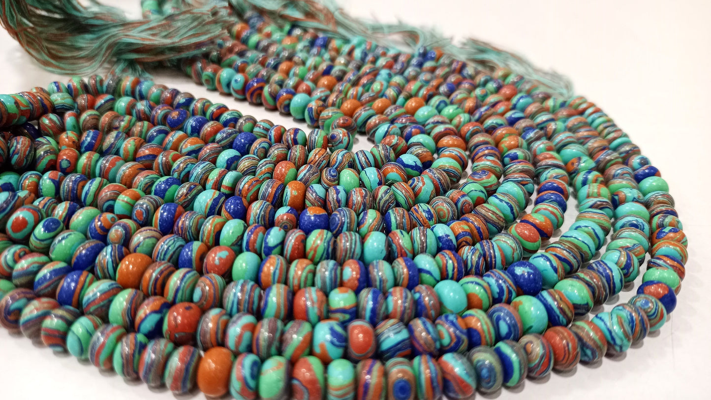 Fordite Agate Multi Color Gemstone Rondelle Plain Smooth Beads Sold per Strand 8 inches Long Necklace and bracelet Making Beads choose size