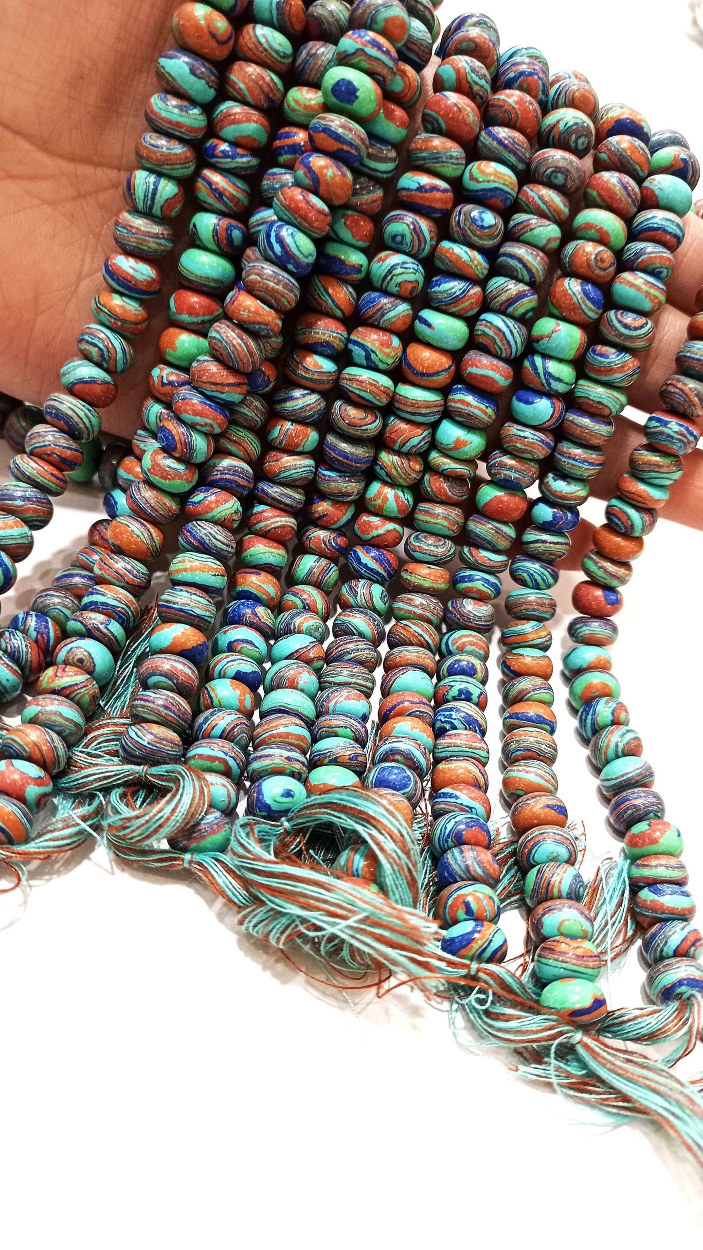 Fordite Agate Multi Color Gemstone Rondelle Plain Smooth Beads Sold per Strand 8 inches Long Necklace and bracelet Making Beads choose size