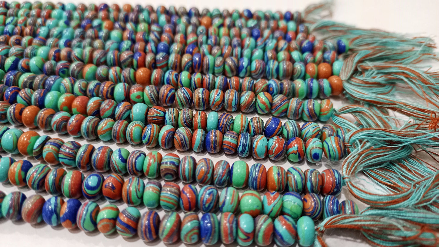 Fordite Agate Multi Color Gemstone Rondelle Plain Smooth Beads Sold per Strand 8 inches Long Necklace and bracelet Making Beads choose size