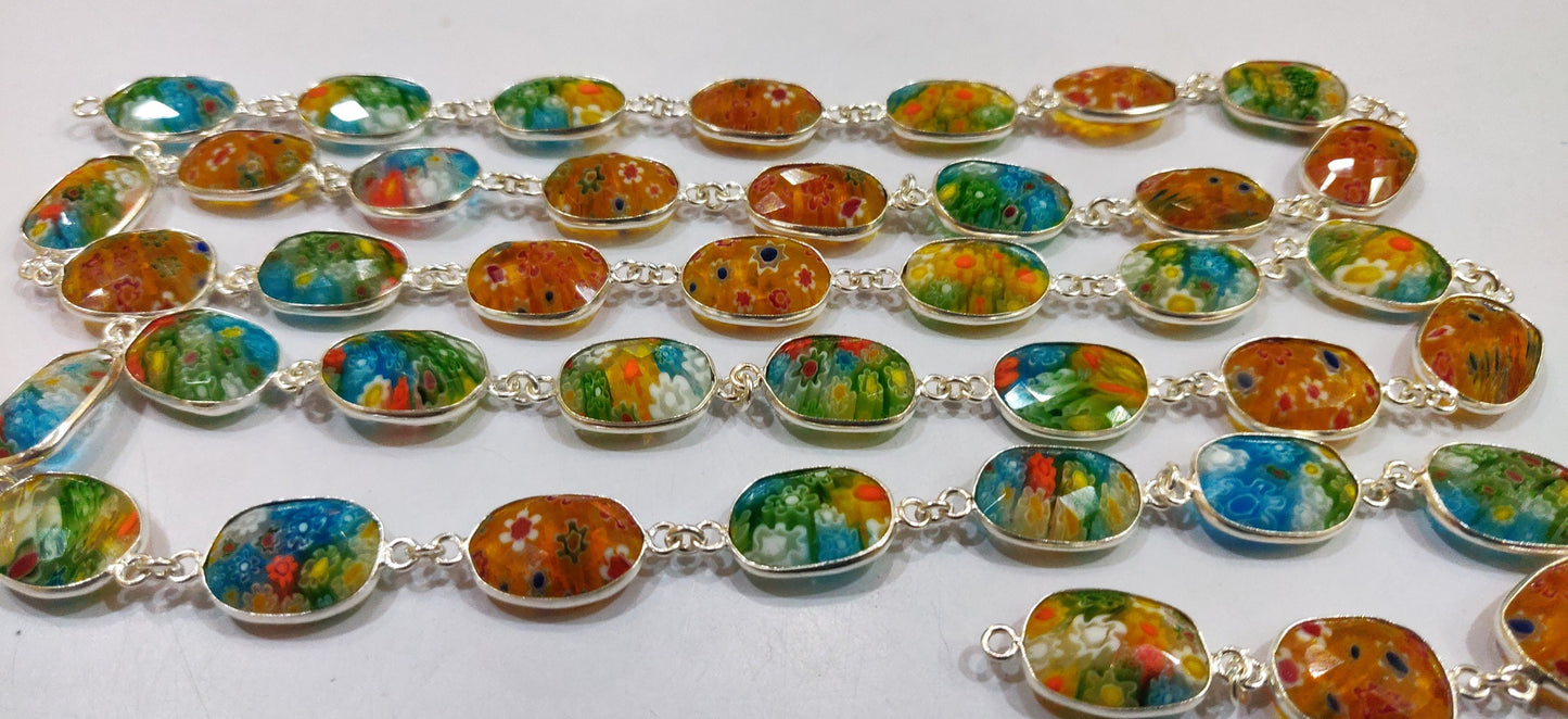 Natural Crystal Quartz Flower Design Multi Color Free Shape 12to15mm Briolette Connector Bezel Chain  Sold Per Foot High Quality Chain