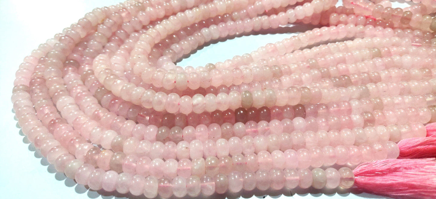 Natural Rose Quartz  Rondelle Plain smooth 8mm Gemstone Beads Sold per Strand 8 Inches Long Great Quality Beads