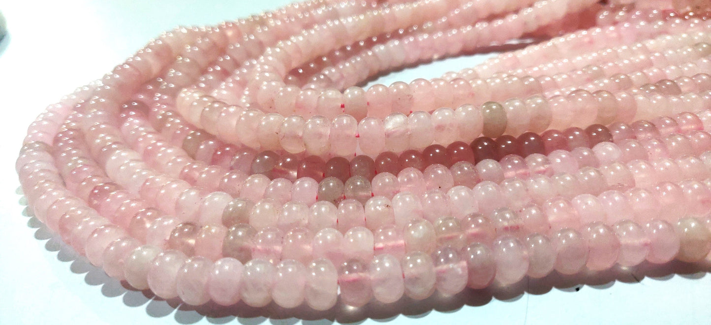 Natural Rose Quartz  Rondelle Plain smooth 8mm Gemstone Beads Sold per Strand 8 Inches Long Great Quality Beads