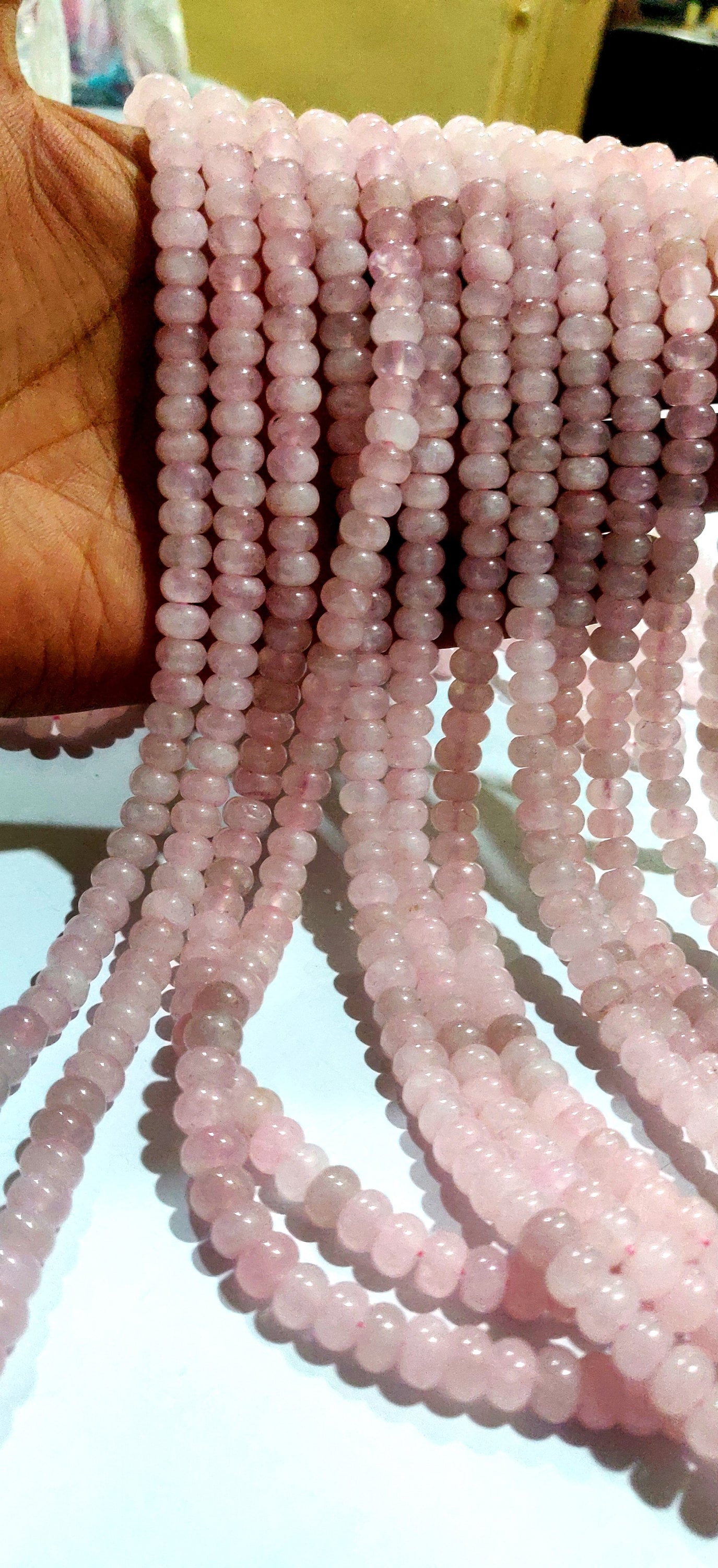 Natural Rose Quartz  Rondelle Plain smooth 8mm Gemstone Beads Sold per Strand 8 Inches Long Great Quality Beads