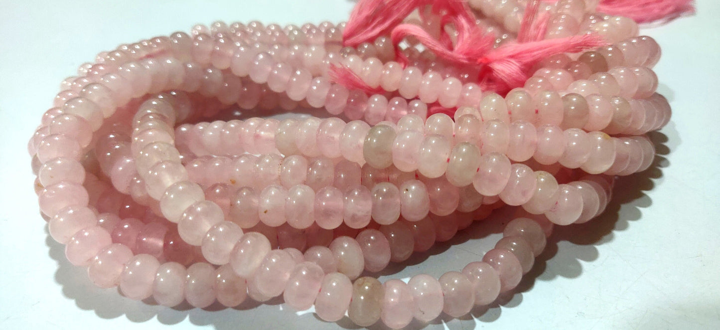 Natural Rose Quartz  Rondelle Plain smooth 8mm Gemstone Beads Sold per Strand 8 Inches Long Great Quality Beads