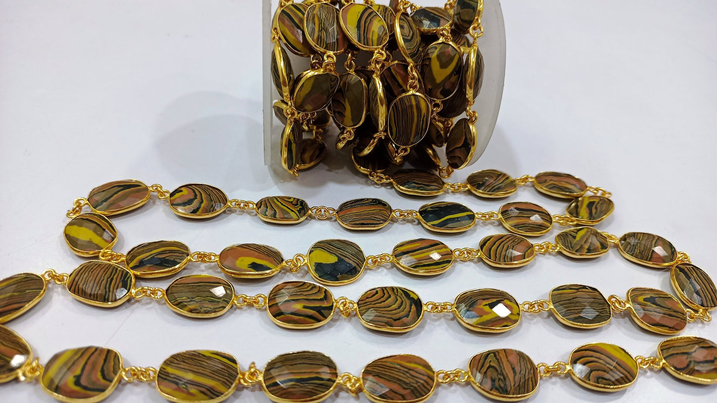 Fordite Quartz Free Shape  Briolette 10 to 15mm Bezel Connector Gemstone Chain Sold Per Foot Great Quality Chain