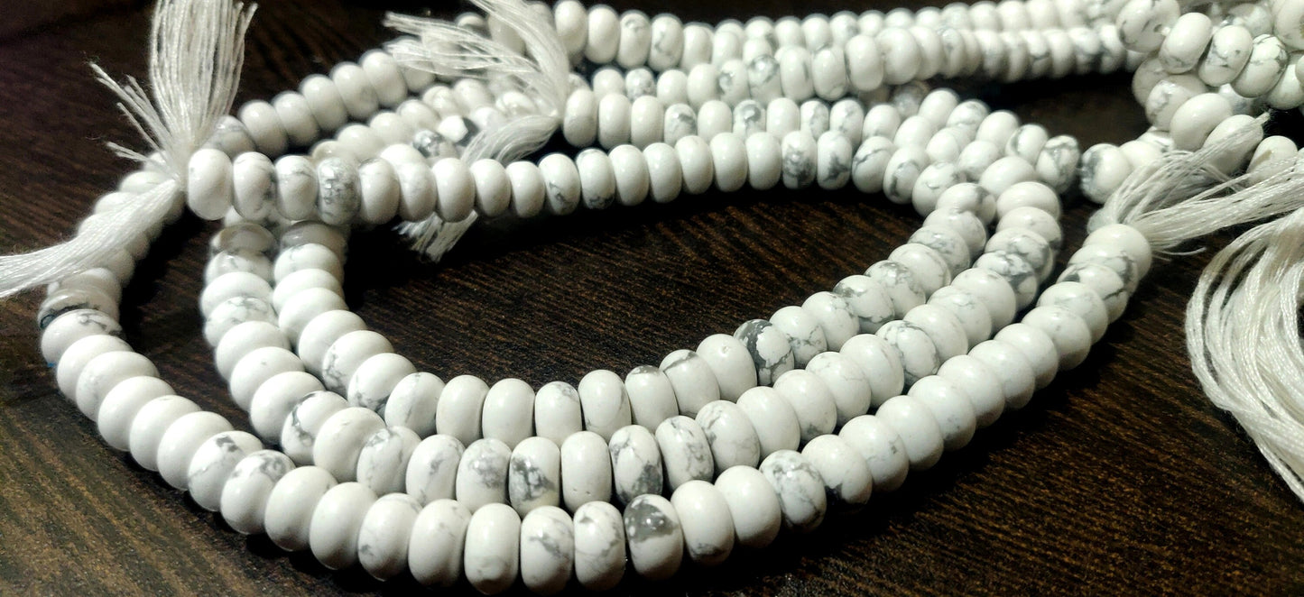 Natural Matte Howlite White Rondelle Plain Smooth 8mm Gemstone Beads Sold Per Strand 8 Inches Long