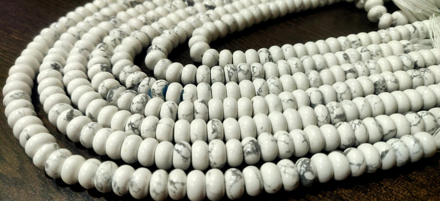 Natural Matte Howlite White Rondelle Plain Smooth 8mm Gemstone Beads Sold Per Strand 8 Inches Long