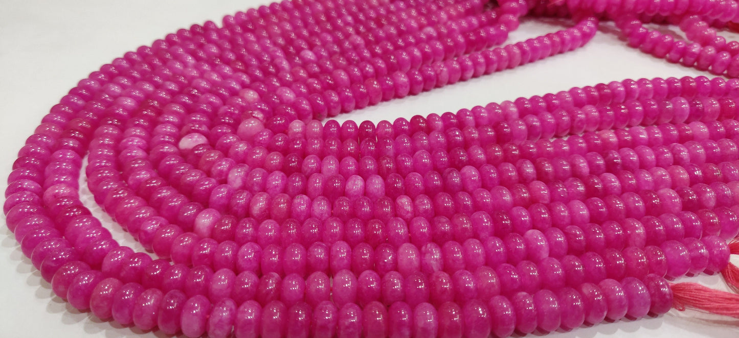 Natural Hot Pink Quartz Rondelle Plain Smooth 8mm Gemstone Beads Sold Per Strand 8 Inches Long