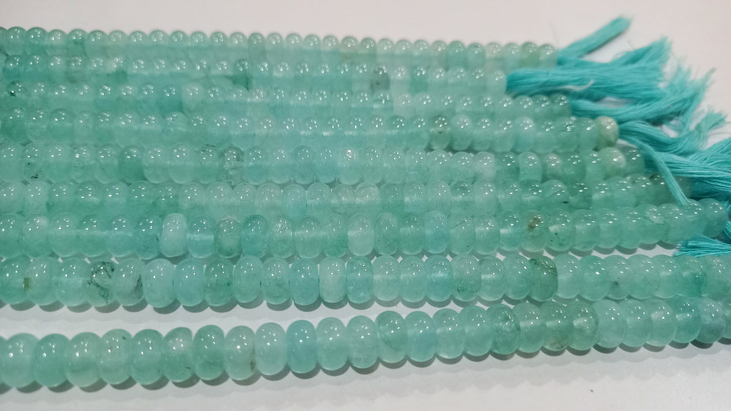 Natural Aqua Chalcedony Rondelle Plain Smooth 8mm Gemstone Beads Sold Per Strand 8 Inches Long Great Quality Beads