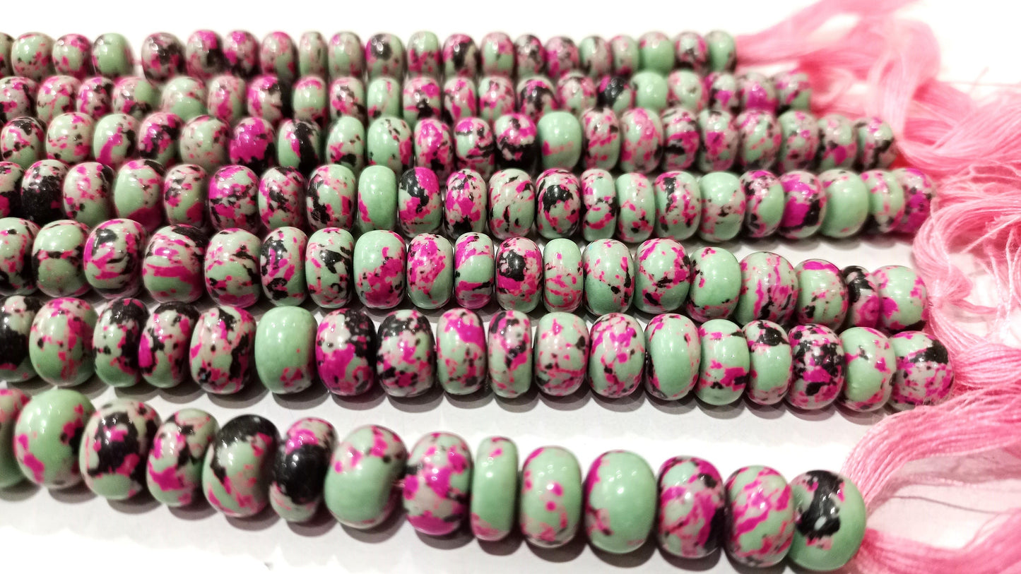 Fordite Agate Multi Color Gemstone Rondelle Plain Smooth Beads Sold per Strand 8 inches Long Necklace and bracelet Making Beads choose size