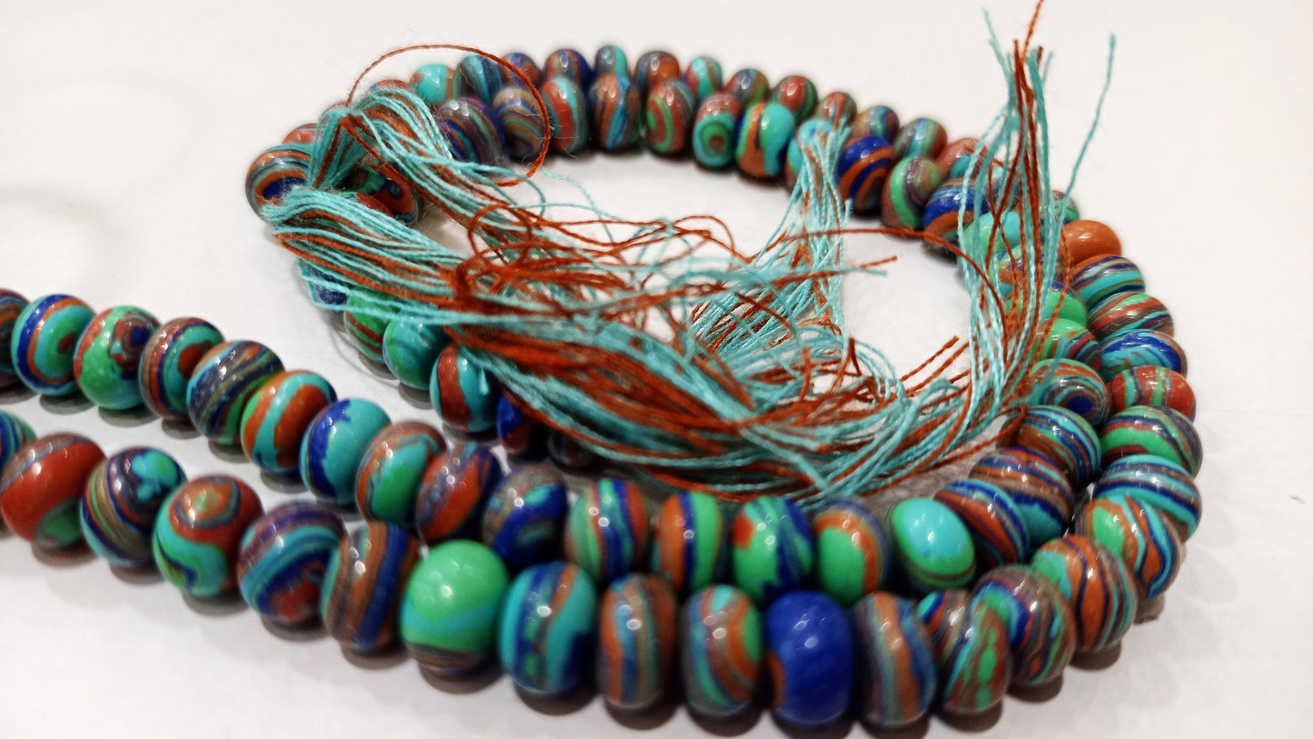 Fordite Agate Multi Color Gemstone Rondelle Plain Smooth Beads Sold per Strand 8 inches Long Necklace and bracelet Making Beads choose size