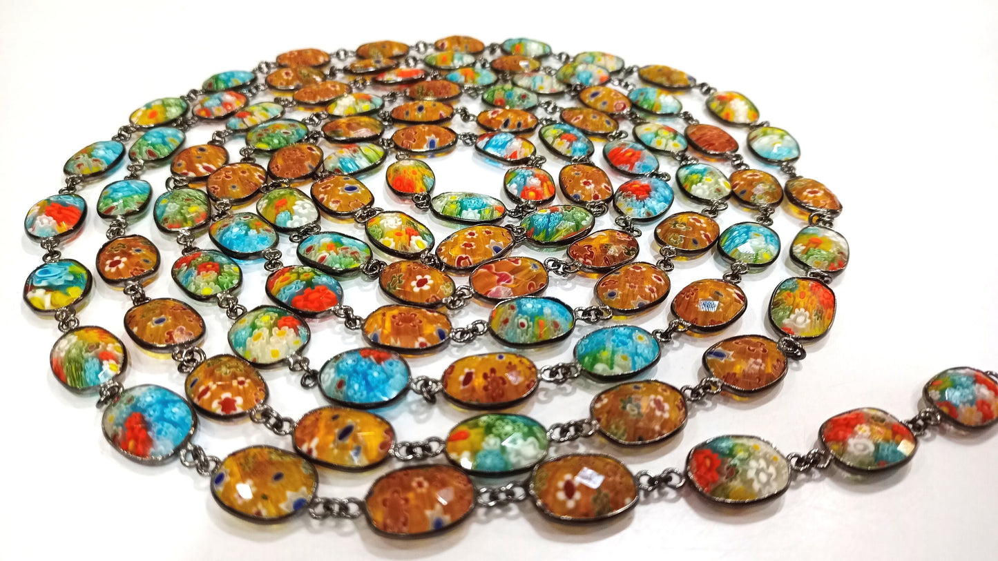 Natural Crystal Quartz Flower Design Multi Color Free Shape 12to15mm Briolette Connector Bezel Chain  Sold Per Foot High Quality Chain