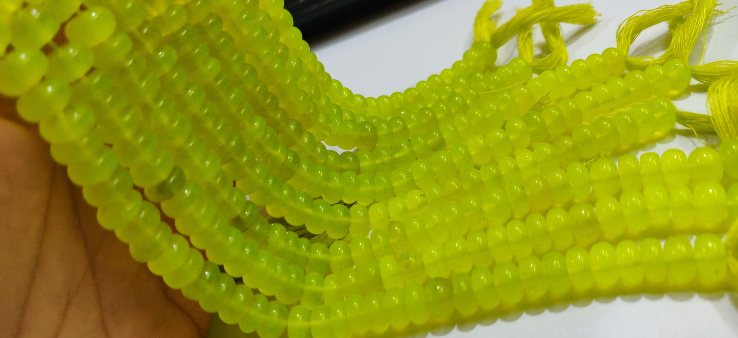 Natural Lime Neon Green Chalcedony Rondelle Plain Smooth 8mm Gemstone Beads Sold per Strand 8 inches Long Great Quality Jewelry Making Beads