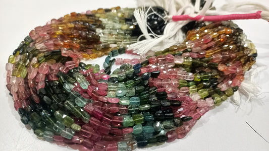 Natural Multi Tourmaline Chiclets Shape Faceted 4-5mm Beads Sold per Strand of 13 Inches Long Watermelon Tourmaline Beads Wholesale Price