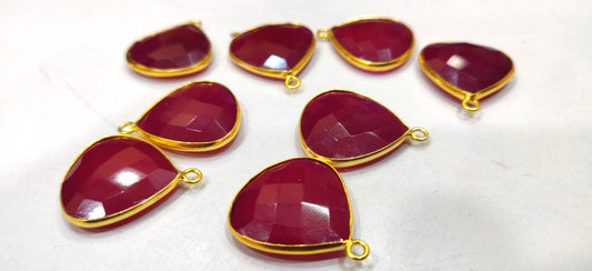 Natural Ruby Chalcedony  Heart Shape 20mm Briolette Single Loop Gemstone Bezel Connector Charms