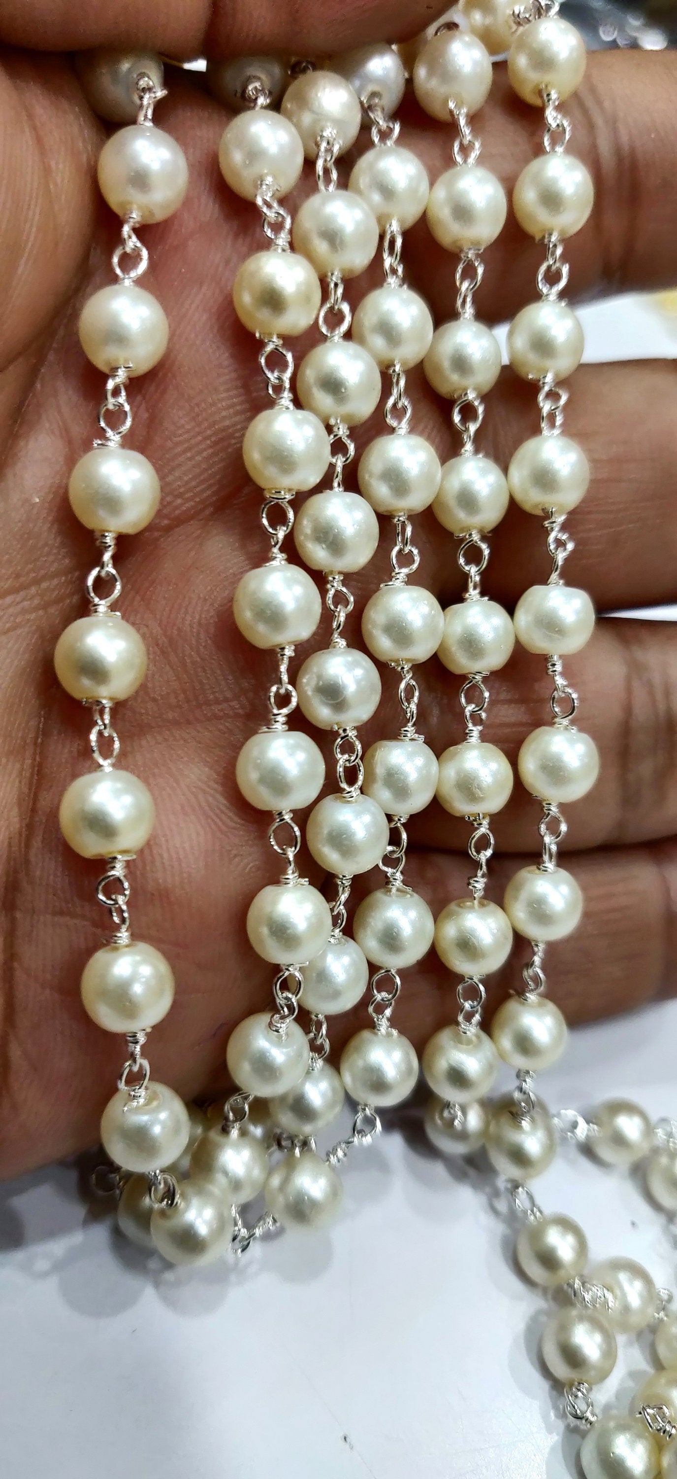 Faux Pearl 6mm Round Plain Smooth Beads Rosary Beaded Chain Gemstone Wholesale Prices Sold per foot