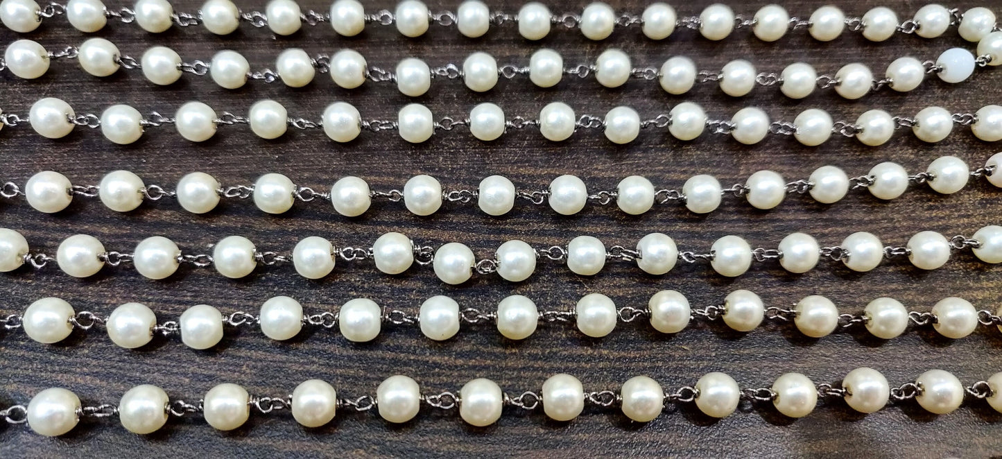 Faux Pearl 6mm Round Plain Smooth Beads Rosary Beaded Chain Gemstone Wholesale Prices Sold per foot