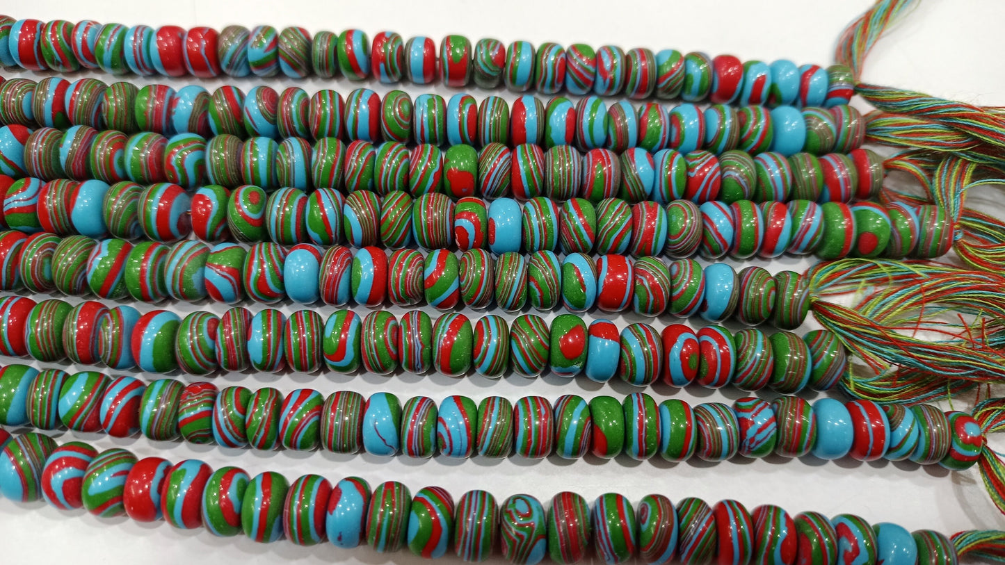 Fordite Agate Multi Color Gemstone Rondelle Plain Smooth 8mm Beads Sold per Strand 8 inches Long Necklace and bracelet Making Beads